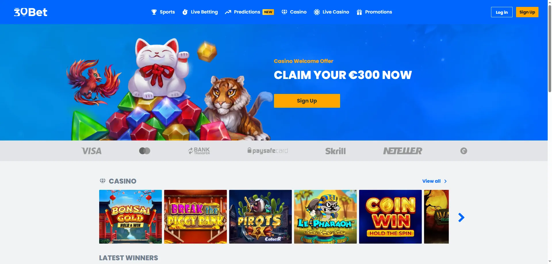 Promoções de boas-vindas e cadastro no 30bet Casino